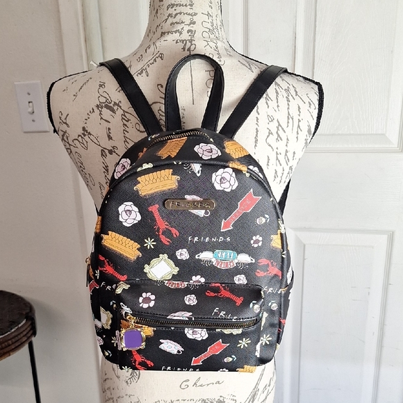 Chic Friends TV Show Allover Toss Print Faux Saffiano Leather Mini Backpack - Picture 1 of 13